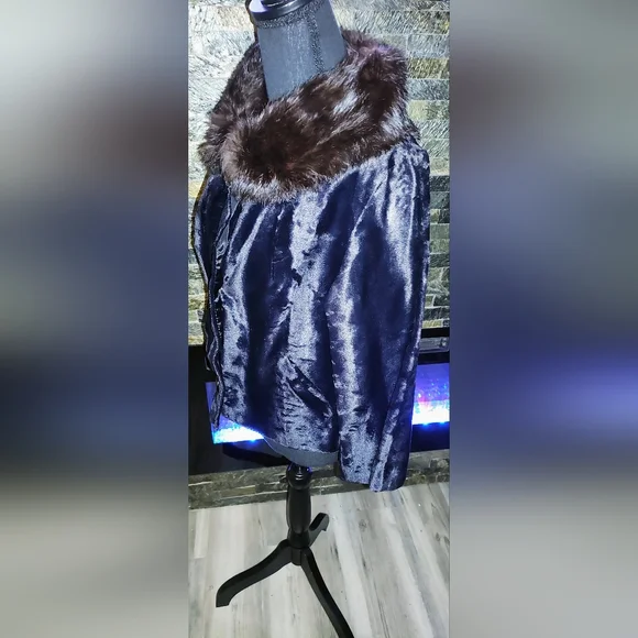 Elegant Black Fur Jacket With Mink Collar Size L WPL 9348 - Picture 5 of 6